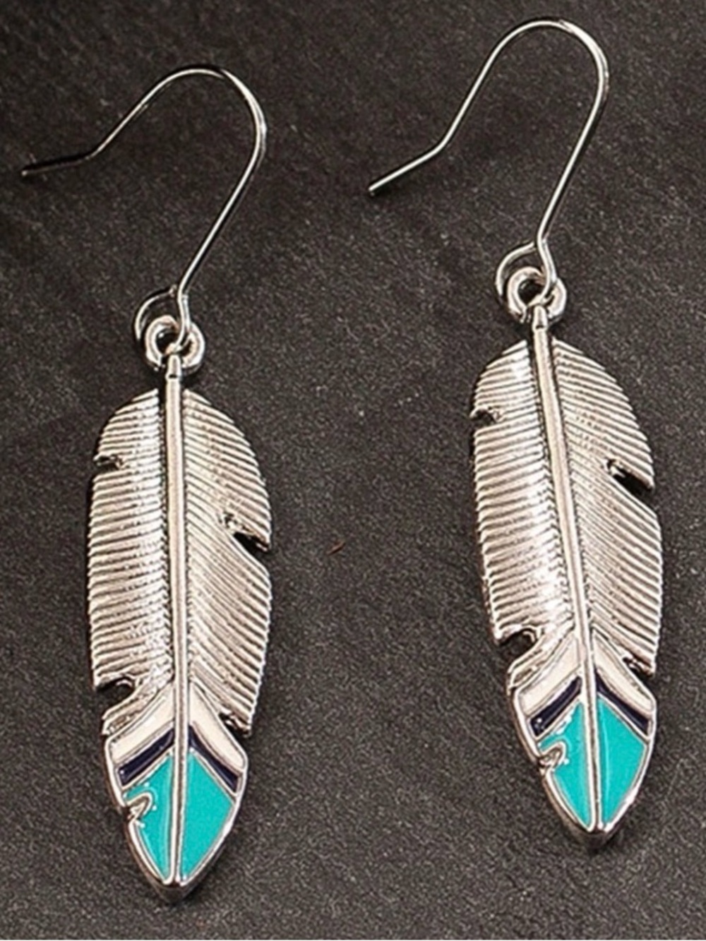 Turquoise Antique Silver
Feather Earrings - Picture 3 of 4